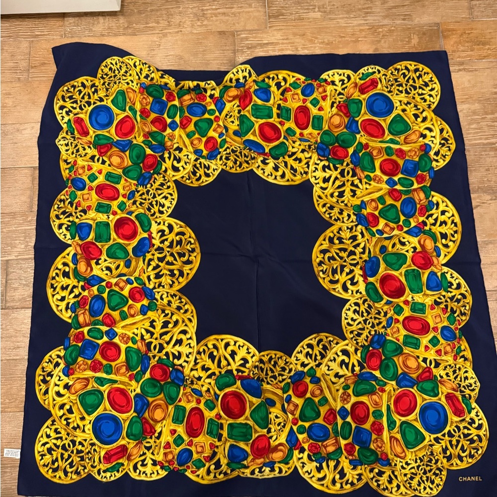 Chanel Navy and Multicolor Silk Scarf